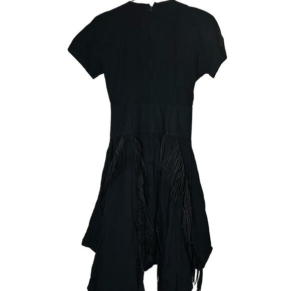BIBHU MOHAPATRA Black Mid Cutout Fringe Detail Western Midi Dress size 8 - Picture 3 of 11